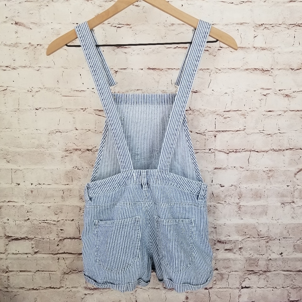PacSun Blue & White Stripe Denim Overall Shorts - Picture 2 of 7